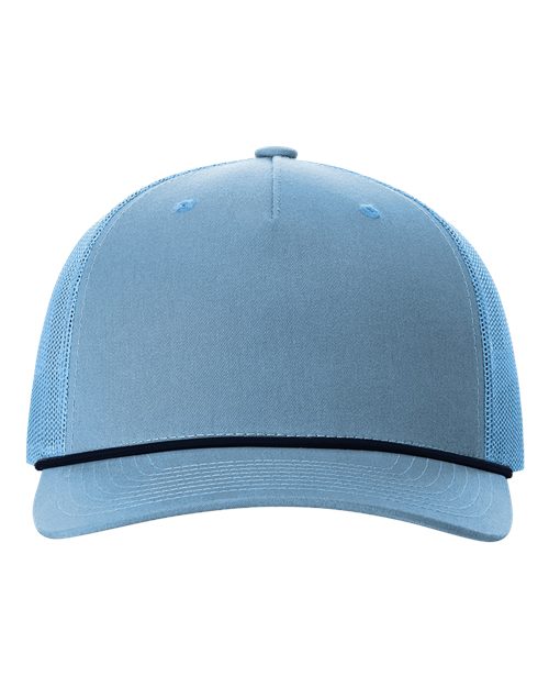 Five-Panel Trucker Rope Cap - Columbia Blue/ Navy Front