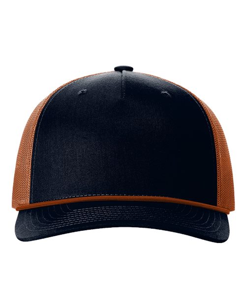 Five-Panel Trucker Rope Cap - Navy/ Dark Orange/ Dark Orange Front