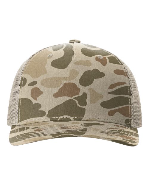Printed Five-Panel Trucker Cap - Harvest Duck Camo/ Light Tan Front