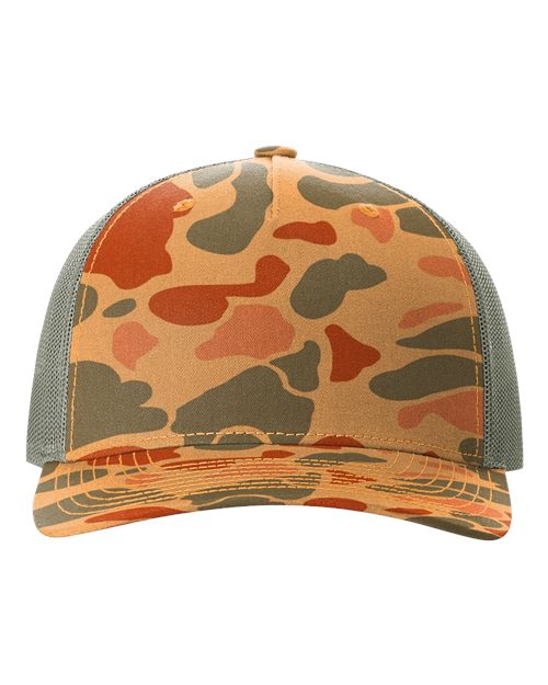 Printed Five-Panel Trucker Cap - Sienna Duck Camo/ Loden Green Front