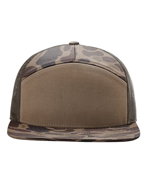 Printed Seven-Panel Trucker Cap - Bark Duck Camo/ Brown Front