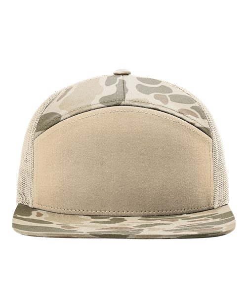Printed Seven-Panel Trucker Cap - Harvest Duck Camo/ Sandstone Front