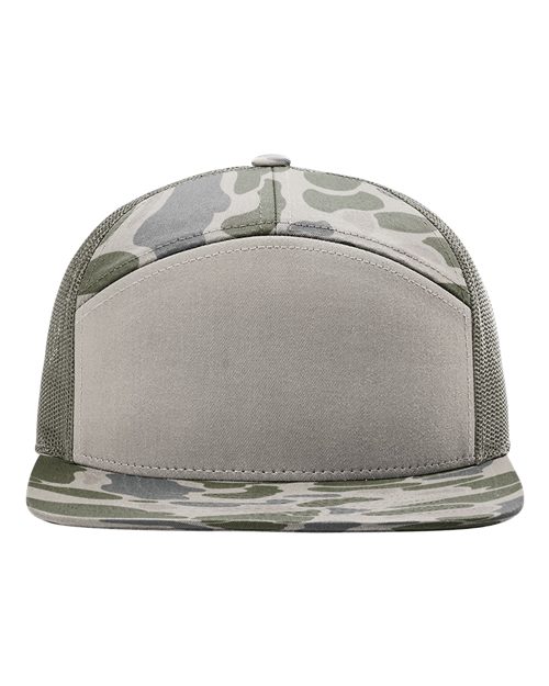 Printed Seven-Panel Trucker Cap - Marsh Duck Camo/ Loden Green Front