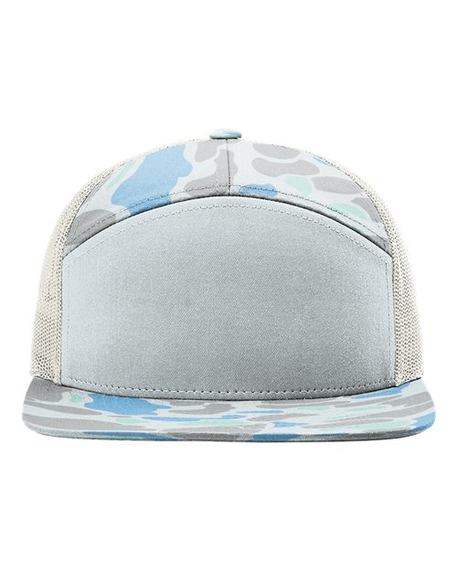 Printed Seven-Panel Trucker Cap - Saltwater Duck Camo/ Ice Grey Front