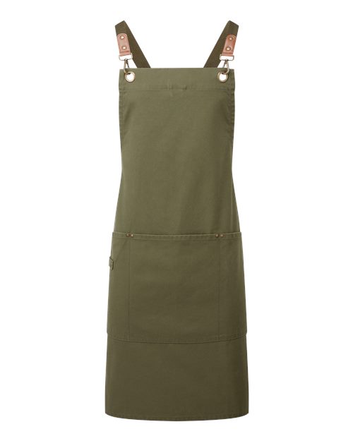 Artisan Collection by Reprime Unisex Clip & Clasp Cross-Back Bib Apron - Olive Front