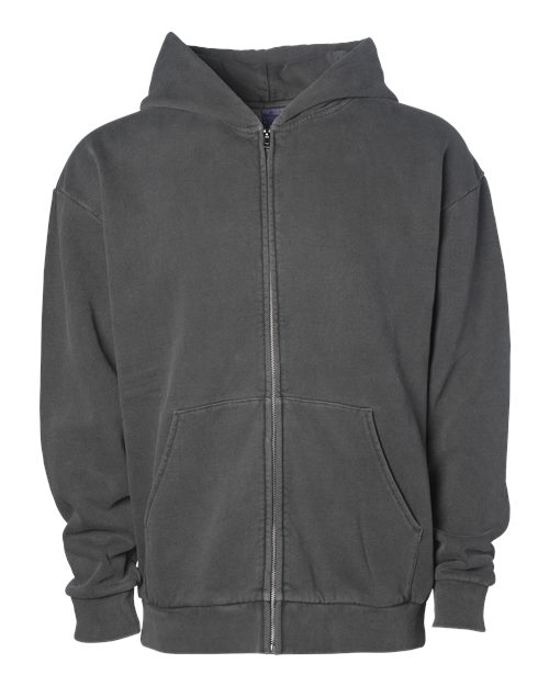 Unisex Mainstreet Heavyweight Full-Zip Hooded Sweatshirt - Pigment Black Front