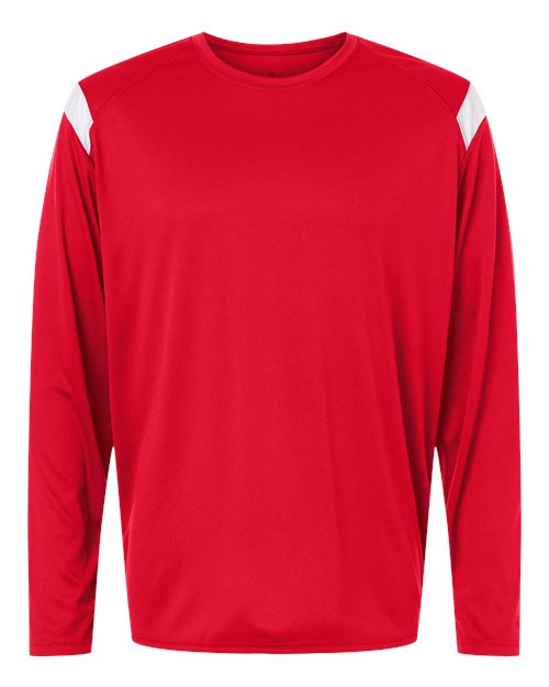 Badger Unisex On The Rise Long Sleeve T-Shirt - Red/ White Front