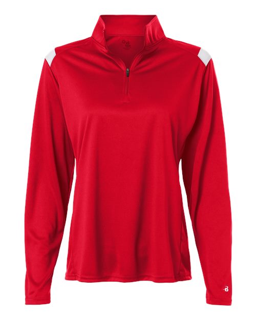 Badger Women's On The Rise Quarter-Zip Pullover - Red/ White Front