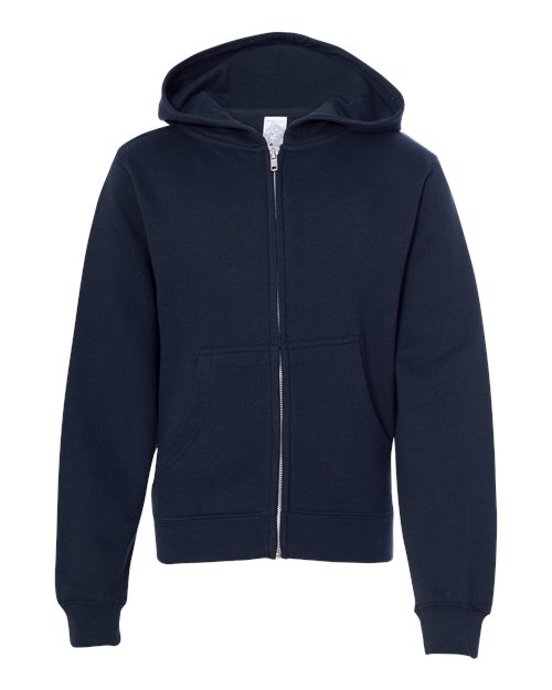 Youth Midweight Full-Zip Hooded Sweatshirt - Classic Navy Front