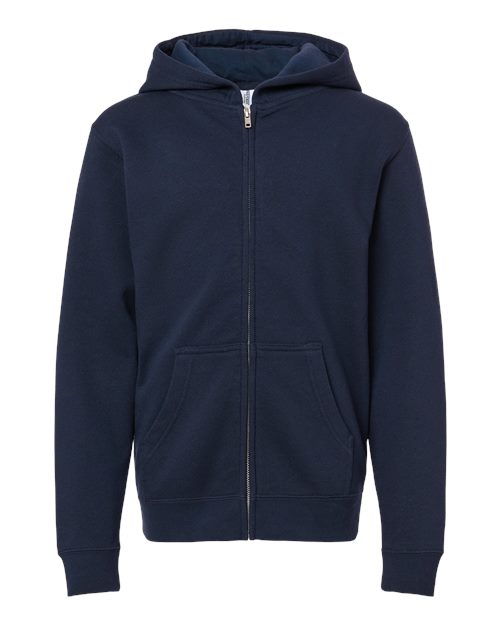 Independent Trading Co. Youth 8.5 oz. Midweight Full-Zip Hooded Sweatshirt - Classic Navy Front