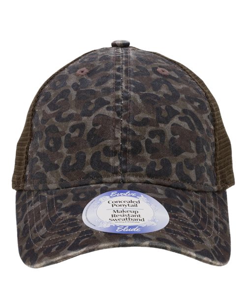 Infinity Her Women's Peached Twill Mesh Back Cap - Leopard Camo/ Brown Front