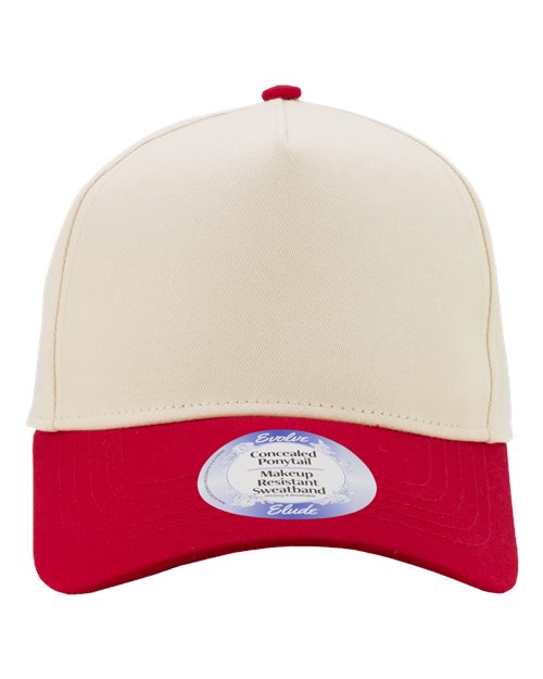 Infinity Her Women's Two-Tone Five-Panel Cap - Ivory/ Red/ Leopard Camo Front