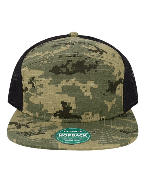 LEGACY Hopback Seven-Panel Trucker Cap - Army Digi Camo Ripstop/ Black Front