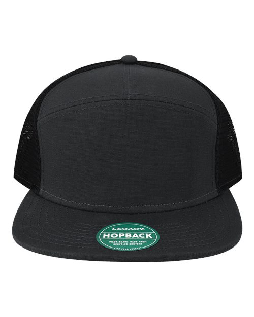 LEGACY Hopback Seven-Panel Trucker Cap - Black/ Black Front