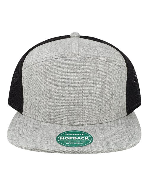 LEGACY Hopback Seven-Panel Trucker Cap - Heather Grey/ Black Front