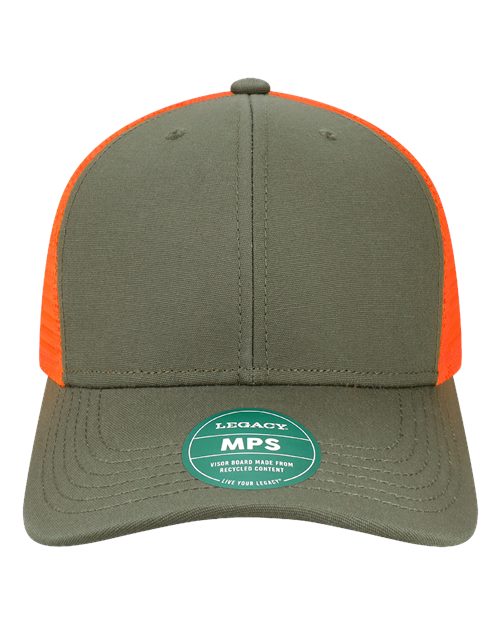 LEGACY Mid-Pro Snapback Trucker Cap - Olive/ Blaze Orange Front