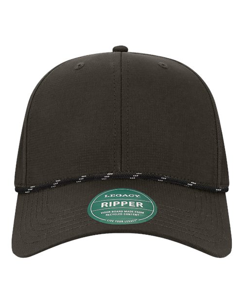 LEGACY Six-Panel Ripstop Rope Cap - Black-Black/ White Front