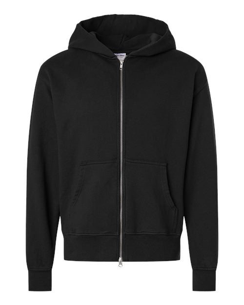Shaka Wear Unisex Max Heavy Garment-Dyed Full-Zip Hoodie Sweatshirt - Black Front