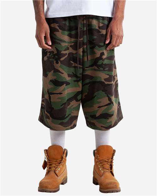 Unisex Baggy Fleece Shorts - Camo Front