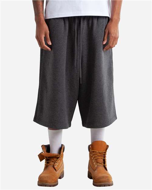 Unisex Baggy Fleece Shorts - Charcoal Grey Front