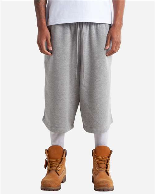 Unisex Baggy Fleece Shorts - Heather Grey Front