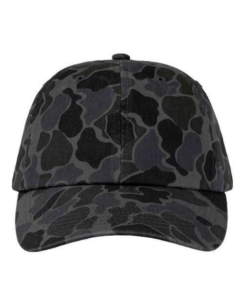Valucap Bio-Washed Classic Dad Hat - Black Duck Camo Front