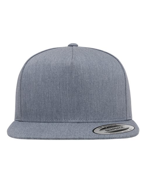 Five-Panel Cotton Twill Snapback Cap - Light Heather Grey Front