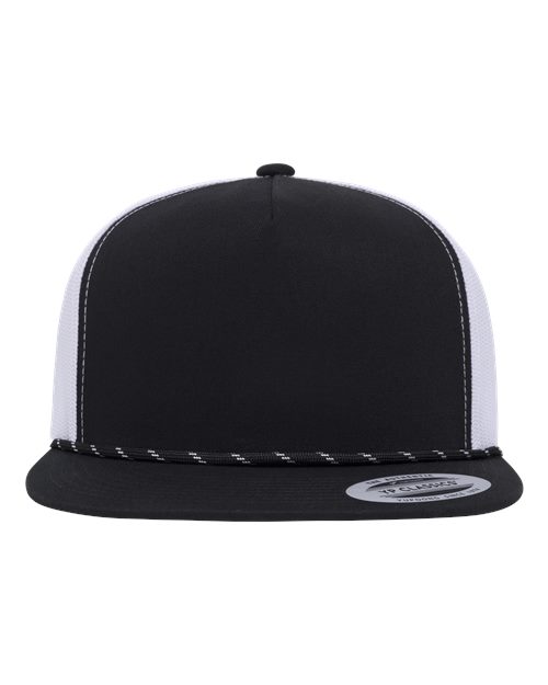 YP Classics Classic Five-Panel Trucker Rope Cap - Black/ White Front