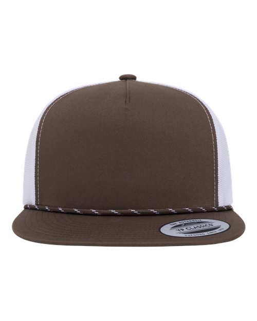 YP Classics Classic Five-Panel Trucker Rope Cap - Brown/ White Front