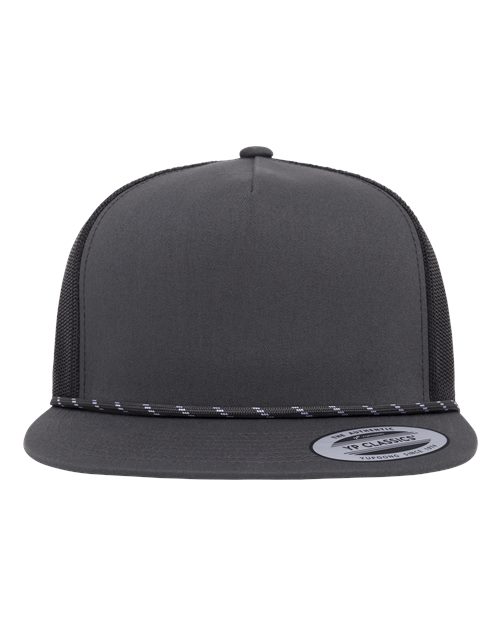 YP Classics Classic Five-Panel Trucker Rope Cap - Charcoal/ Black Front