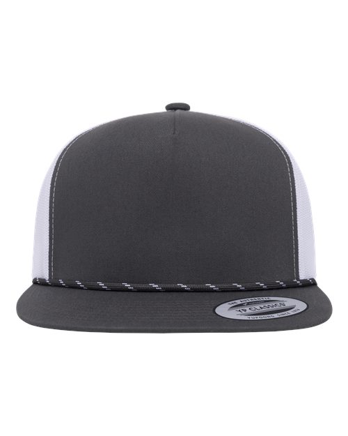 YP Classics Classic Five-Panel Trucker Rope Cap - Charcoal/ White Front