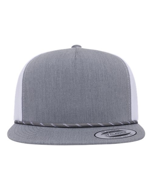 YP Classics Classic Five-Panel Trucker Rope Cap - Heather Grey/ White Front