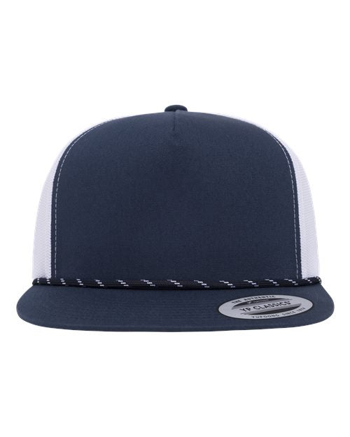 YP Classics Classic Five-Panel Trucker Rope Cap - Navy/ White Front
