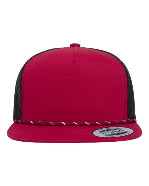 YP Classics Classic Five-Panel Trucker Rope Cap - Red/ Black Front