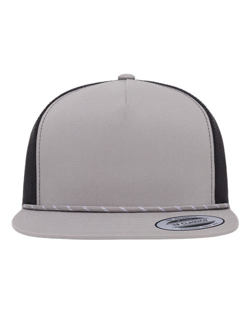 YP Classics Classic Five-Panel Trucker Rope Cap - Silver/ Black Front