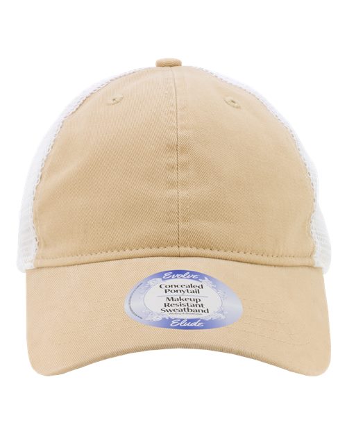 Infinity Her Women's Peached Twill Mesh Back Cap - Latte/ White Front