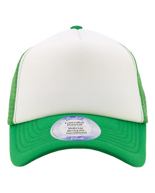 Infinity Her Women's Foam Trucker Cap - White/ Kelly Green/ Bubbles Front