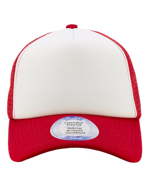 Infinity Her Women's Foam Trucker Cap - White/ Red/ Stripes Front