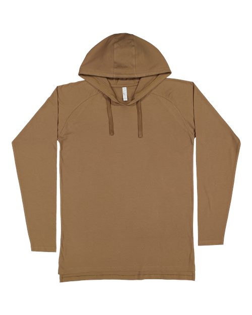 Unisex Fine Jersey Hooded Long Sleeve Raglan T-Shirt - Coyote Brown Front