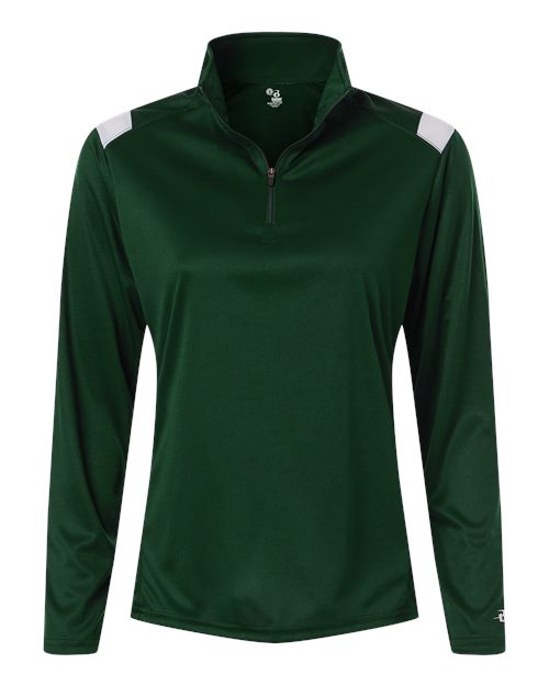 Badger Women's On The Rise Quarter-Zip Pullover - Forest/ White Front