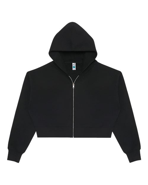 Lane Seven Women's Relaxed Cropped Full-Zip Hoodie Sweatshirt - Black Front