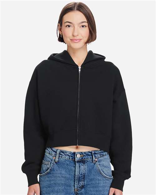 Lane Seven Women's Relaxed Cropped Full-Zip Hoodie Sweatshirt - Model Front