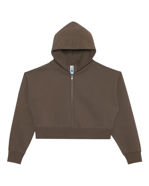 Lane Seven Women's Relaxed Cropped Full-Zip Hoodie Sweatshirt - Coffee Front