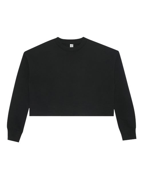 Lane Seven Women's Relaxed Cropped Crewneck Sweatshirt - Black Front
