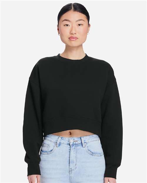 Lane Seven Women's Relaxed Cropped Crewneck Sweatshirt - Model Front