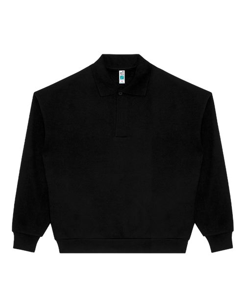 Lane Seven Unisex Element Polo Collar Crewneck Sweatshirt - Black Front