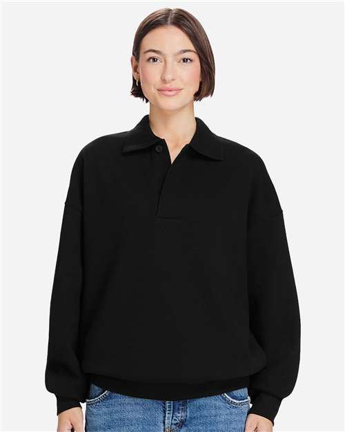 Lane Seven Unisex Element Polo Collar Crewneck Sweatshirt - Model Front