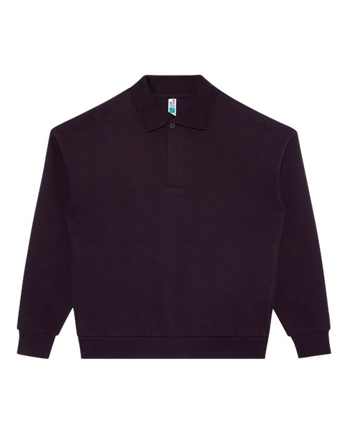 Lane Seven Unisex Element Polo Collar Crewneck Sweatshirt - Plum Front