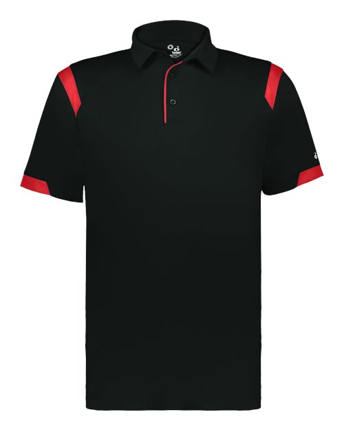 Badger Unisex On the Rise Polo - Black/ Red Front