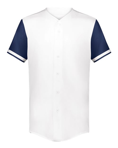 Augusta Sportswear Unisex Full Button Baseball Jersey - White/ Navy Front
